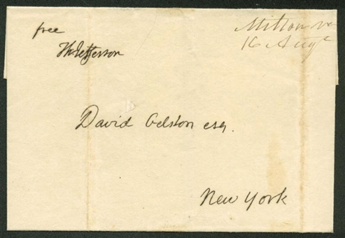 Thomas Jefferson Desirable Complete Near-Mint Free Frank & Hand Written Envelope (Beckett)